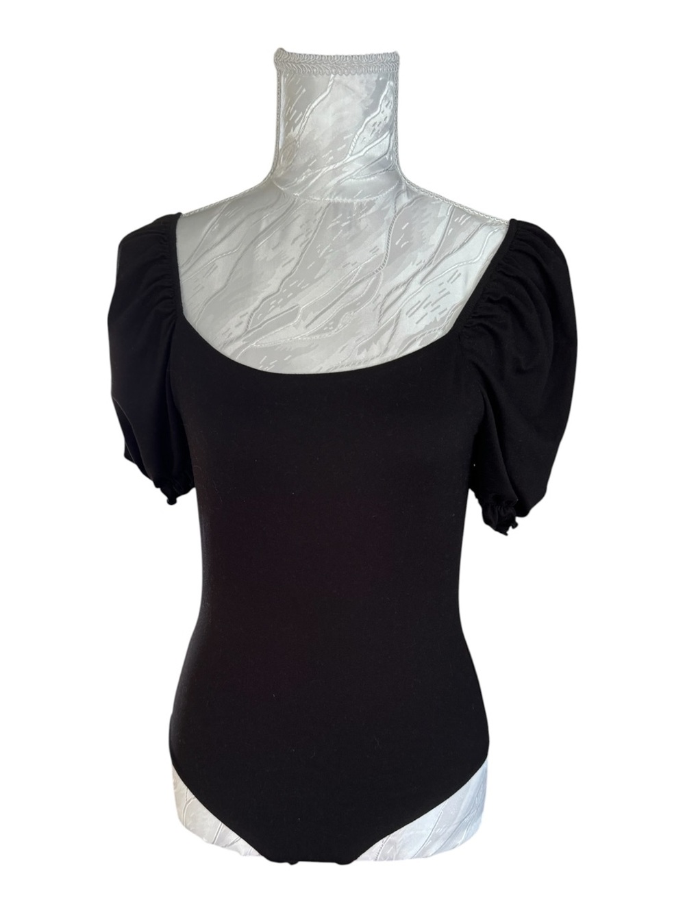 Pink Lily Black Puff Sleeve Scoop Neck Bodysuit